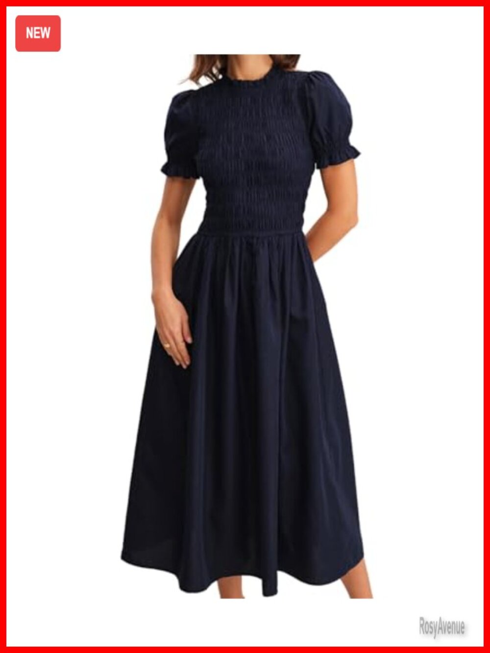 Plaid Gingham Midi Dress Short Sleeve Smocked Puff Sleeve Casual Boho Dress